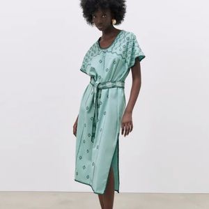 Zara | Embroidered Dress with belt